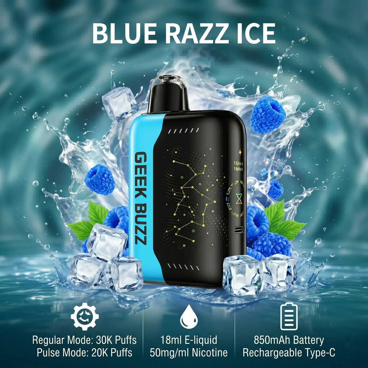 GEEK BUZZ Frozen 25k–30k. zaciągnięć | Jednorazowy Waporyzator | ⭐️Stężenie nikotyny: 5%
